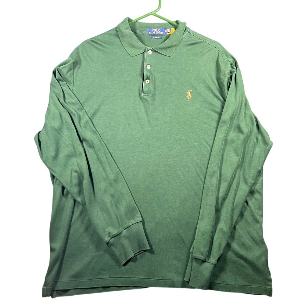 Polo Ralph Lauren Polo Shirt Mens XL Green Classic Fit Pony Logo Long Sleeve